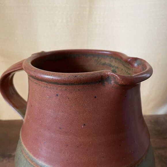 Robert Crystal Vermont Signed Studio Art Pottery Pitcher Brown Glazed Stoneware - Picture 14 of 16